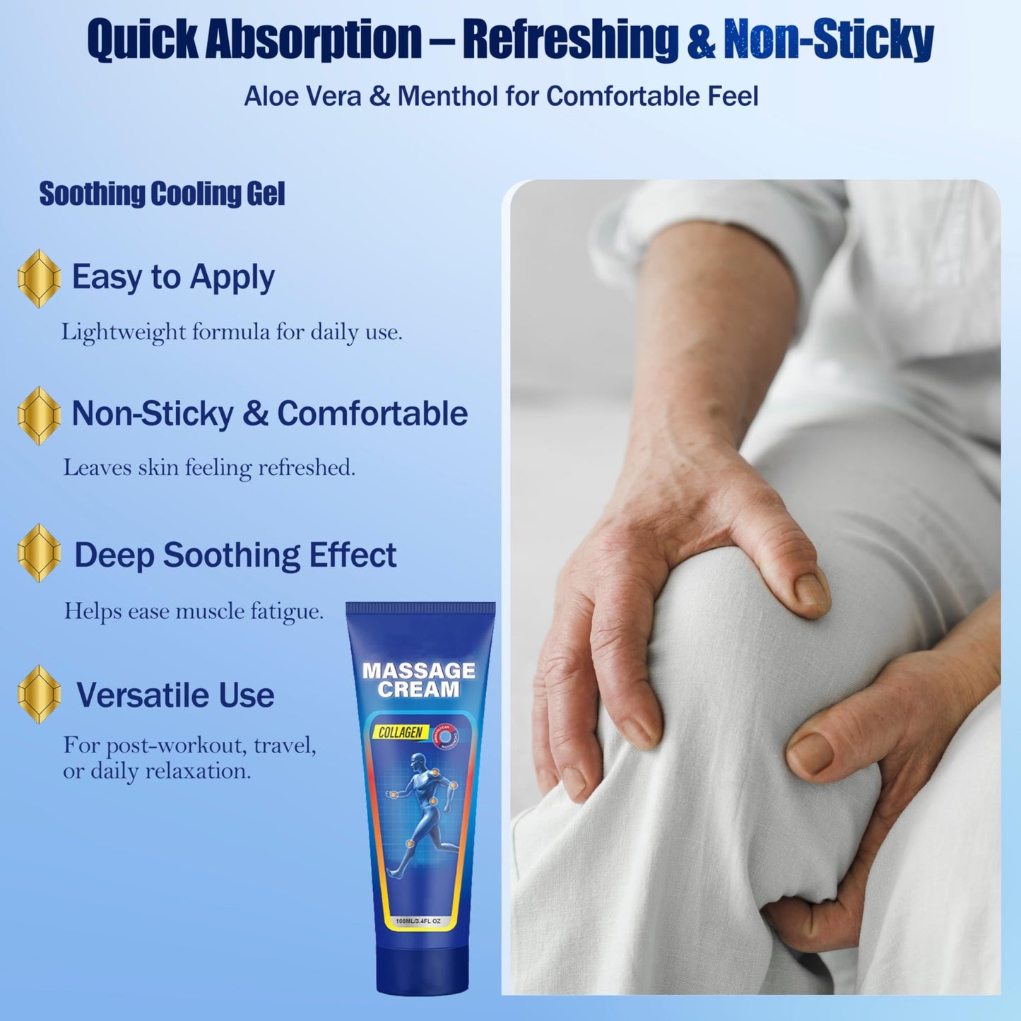 Soothing Cooling Gel for Muscle Tightness – Fast Absorbing Formula with Aloe Vera, Menthol & Tea Tree Oil | Sports & Daily Body Care Gel for Women & Men | Non-Greasy, Refreshing Feel (100ML/3.4oz) - dailyvitalstore