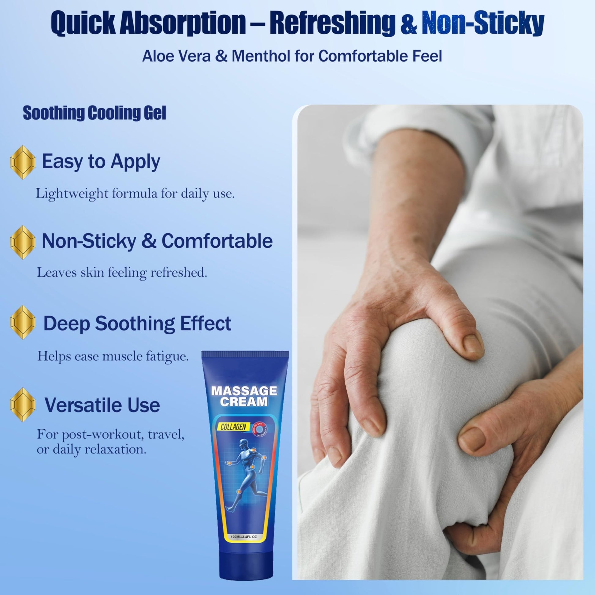 Soothing Cooling Gel for Muscle Tightness – Fast Absorbing Formula with Aloe Vera, Menthol & Tea Tree Oil | Sports & Daily Body Care Gel for Women & Men | Non-Greasy, Refreshing Feel (100ML/3.4oz) - dailyvitalstore
