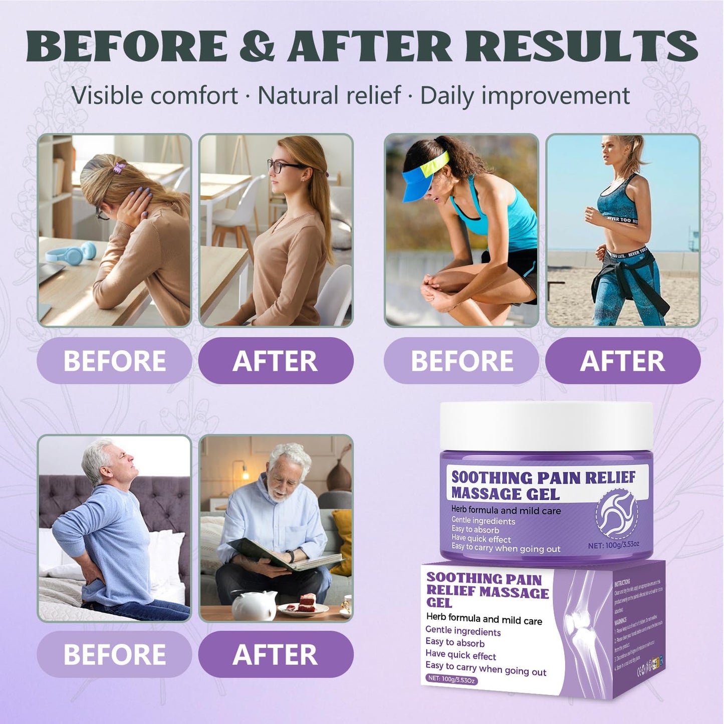 Soothing Massage Gel (100g) - Joint Relief Purple Gel, Natural Ingredients Soothing Relief Cream, Fast-Absorbing Jointgel Cream for Soothing Joint, Shoulder, Knee, Back, Lumbar & Muscle Stiffness - dailyvitalstore