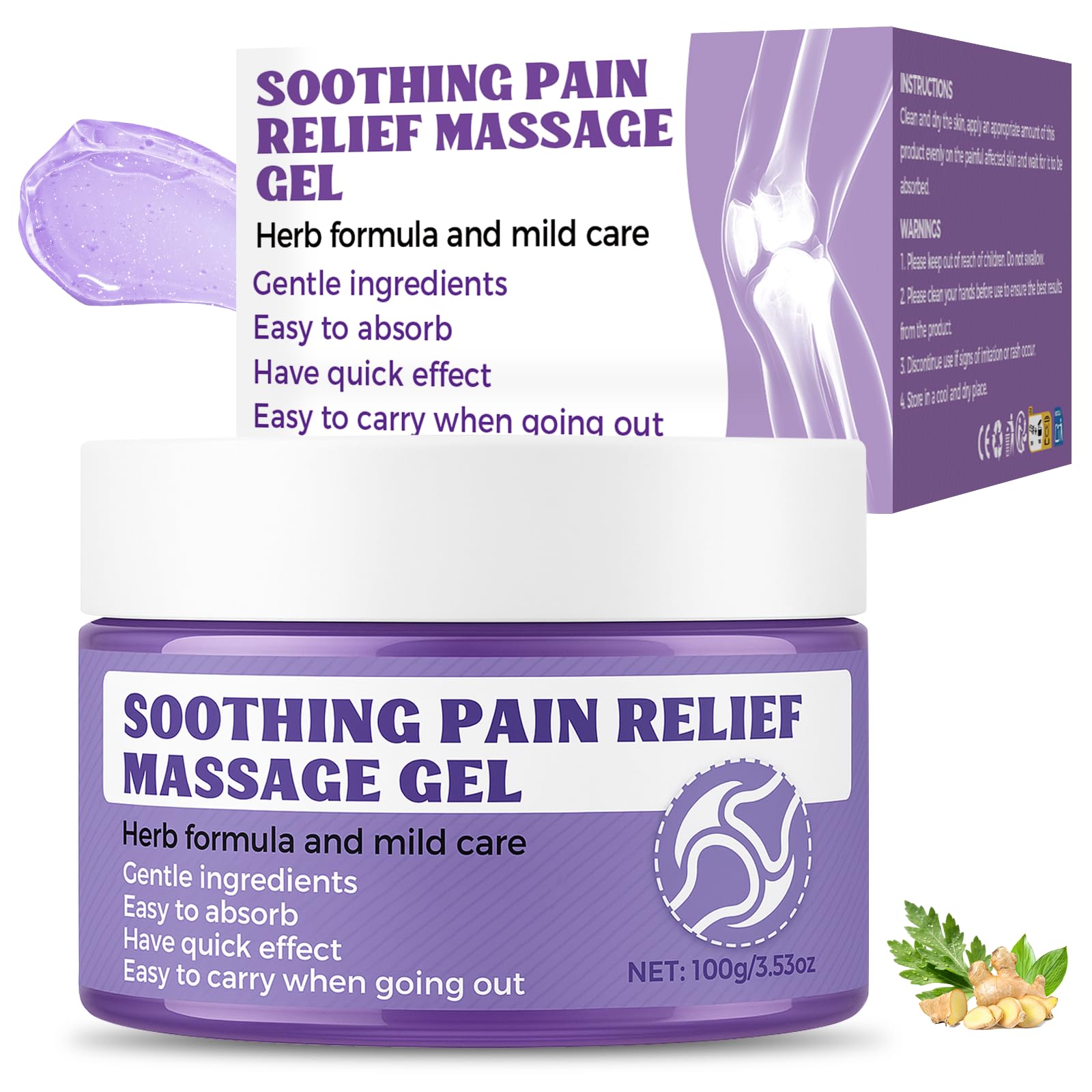 Soothing Massage Gel (100g) - Joint Relief Purple Gel, Natural Ingredients Soothing Relief Cream, Fast-Absorbing Jointgel Cream for Soothing Joint, Shoulder, Knee, Back, Lumbar & Muscle Stiffness - dailyvitalstore