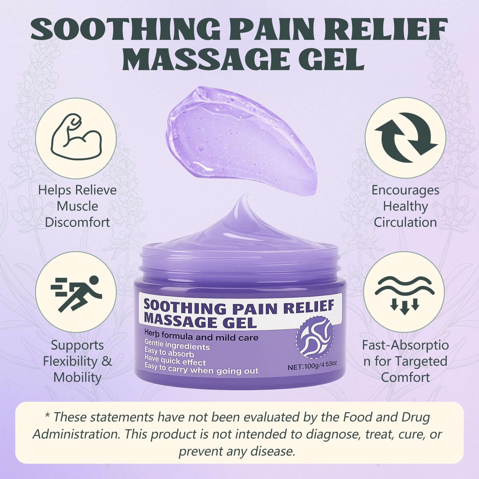 Soothing Massage Gel (100g) - Joint Relief Purple Gel, Natural Ingredients Soothing Relief Cream, Fast-Absorbing Jointgel Cream for Soothing Joint, Shoulder, Knee, Back, Lumbar & Muscle Stiffness - dailyvitalstore