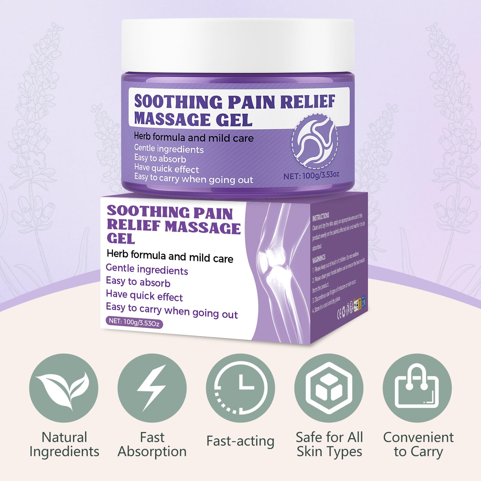 Soothing Massage Gel (100g) - Joint Relief Purple Gel, Natural Ingredients Soothing Relief Cream, Fast-Absorbing Jointgel Cream for Soothing Joint, Shoulder, Knee, Back, Lumbar & Muscle Stiffness - dailyvitalstore