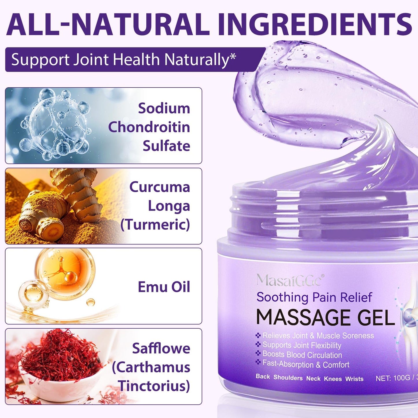 Soothing Massage Gel - Joint Massage Purple Gel, Natural Ingredients & Fast-Absorbing for Soothing Joint, Shoulder, Knee, Back & Muscle Stiffness - dailyvitalstore