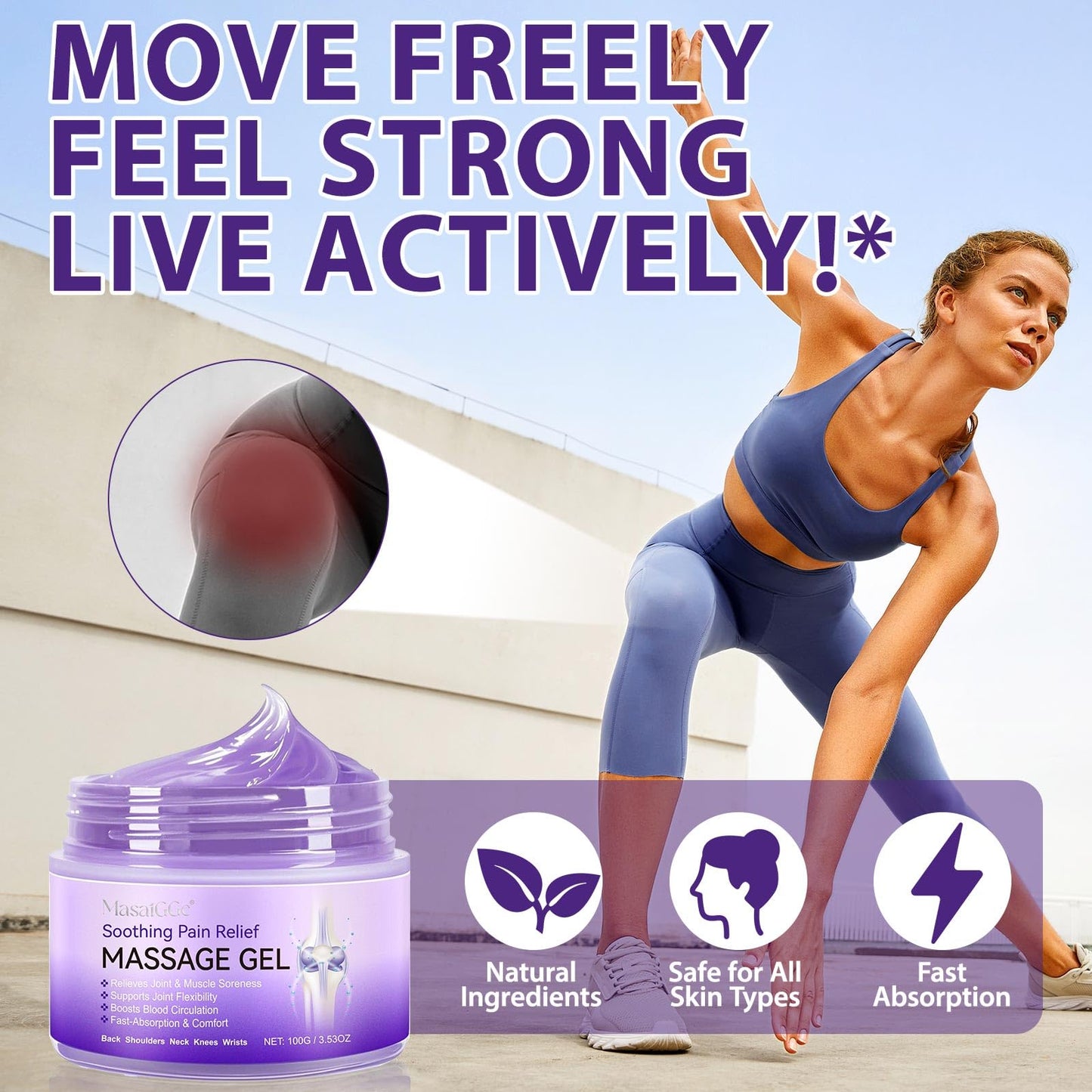 Soothing Massage Gel - Joint Massage Purple Gel, Natural Ingredients & Fast-Absorbing for Soothing Joint, Shoulder, Knee, Back & Muscle Stiffness - dailyvitalstore
