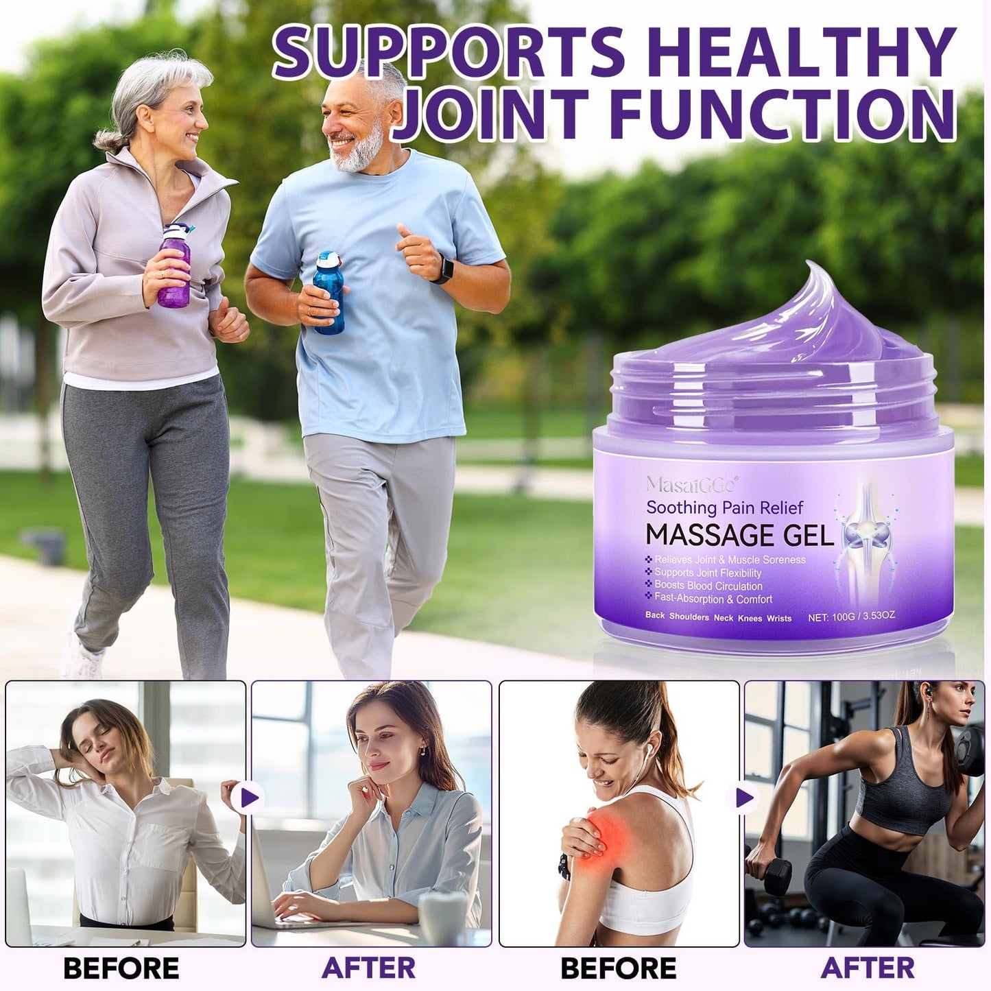 Soothing Massage Gel - Joint Massage Purple Gel, Natural Ingredients & Fast-Absorbing for Soothing Joint, Shoulder, Knee, Back & Muscle Stiffness - dailyvitalstore