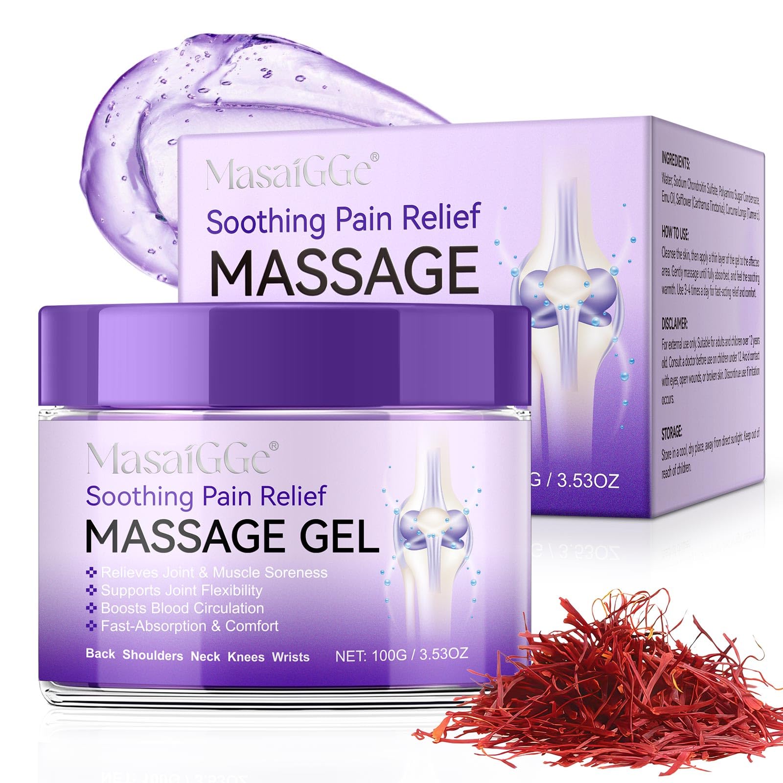 Soothing Massage Gel - Joint Massage Purple Gel, Natural Ingredients & Fast-Absorbing for Soothing Joint, Shoulder, Knee, Back & Muscle Stiffness - dailyvitalstore