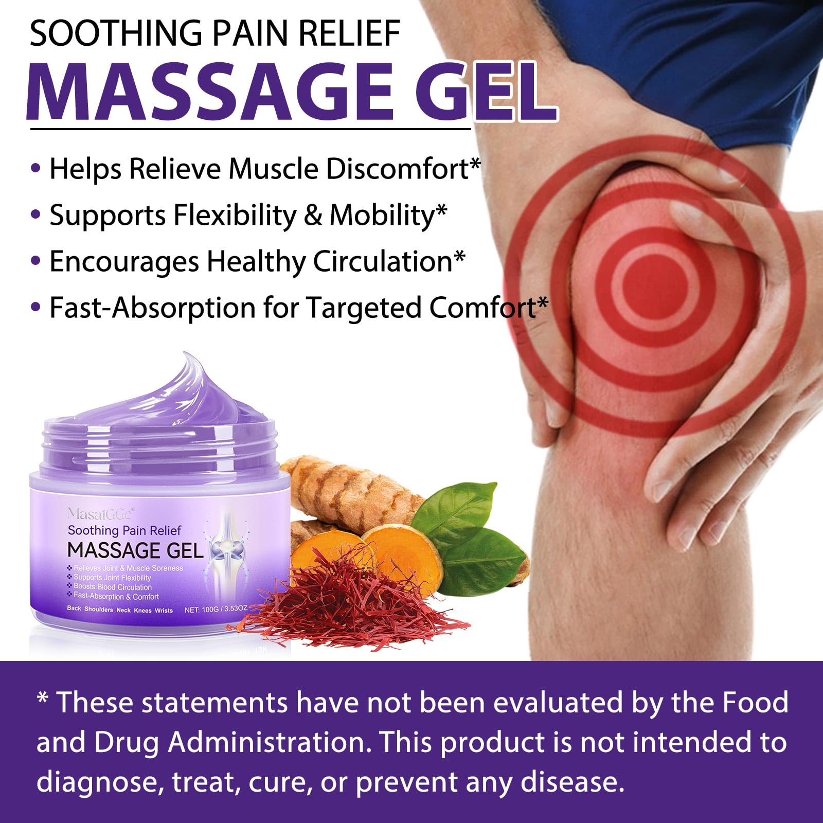 Soothing Massage Gel - Joint Massage Purple Gel, Natural Ingredients & Fast-Absorbing for Soothing Joint, Shoulder, Knee, Back & Muscle Stiffness - dailyvitalstore