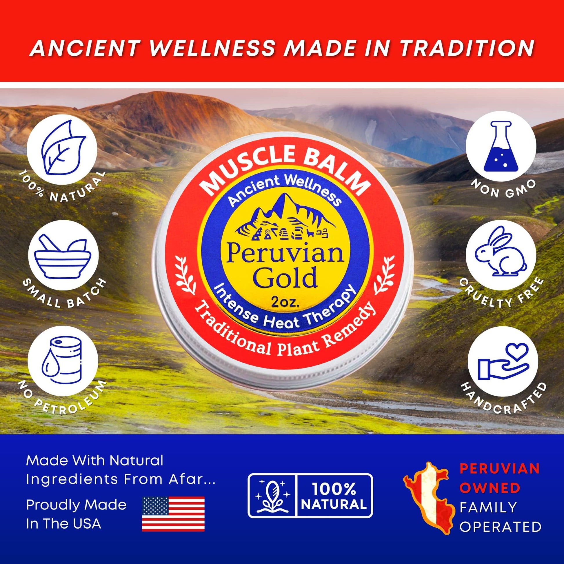 Sore Muscle Balm - Peruvian Gold Intense Heat Therapy Muscle Rub. 500K Scoville Heat Units Melts Away Sore, Painful Muscles. 2oz - dailyvitalstore