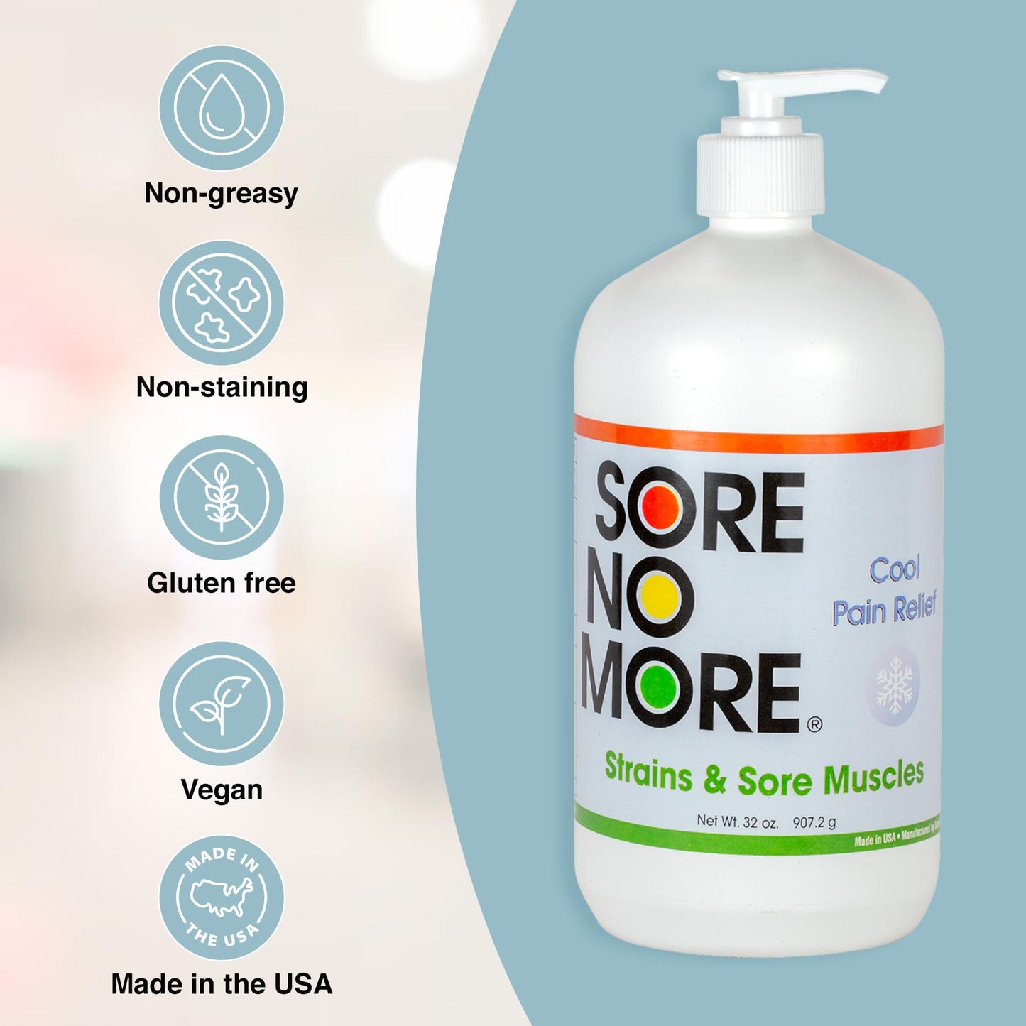 Sore No More Cool Relieving Gel for Aches & Pains in Muscles & Joints associated with Strains, Bruises & Sprains | Absorbs Quickly with a Refreshing Lemon Aroma | 32 oz Bottle with Pump - dailyvitalstore