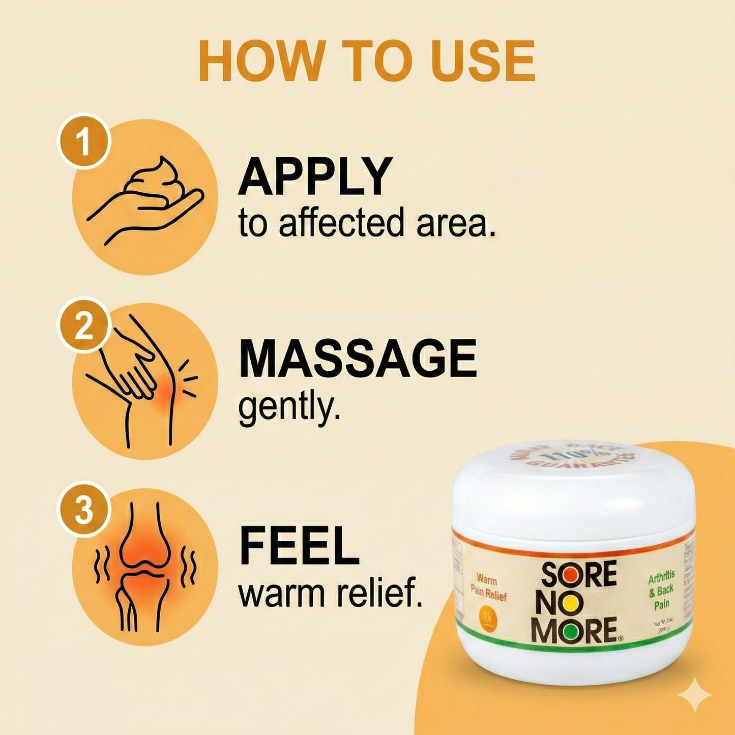 Sore No More Warm Arthritis Pain Relief Cream – Targeted Reliever for Back, Neck, Hands & Feet – Soothing & Fast-Acting Formula for Aches and Pains – Non-Greasy with Orange Aroma – 8 oz - dailyvitalstore