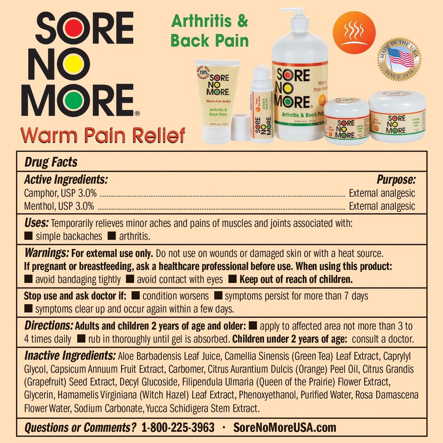 Sore No More Warm Arthritis Pain Relief Cream – Targeted Reliever for Back, Neck, Hands & Feet – Soothing & Fast-Acting Formula for Aches and Pains – Non-Greasy with Orange Aroma – 4 oz - dailyvitalstore