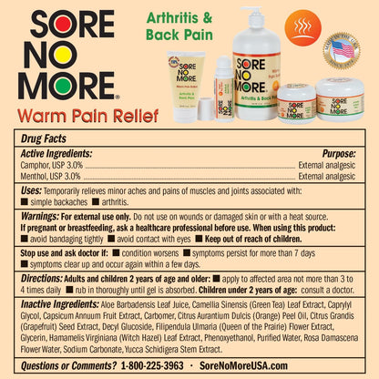 Sore No More Warm Arthritis Pain Relief Cream – Targeted Reliever for Back, Neck, Hands & Feet – Soothing & Fast-Acting Formula for Aches and Pains – Non-Greasy with Orange Aroma – 4 oz - dailyvitalstore