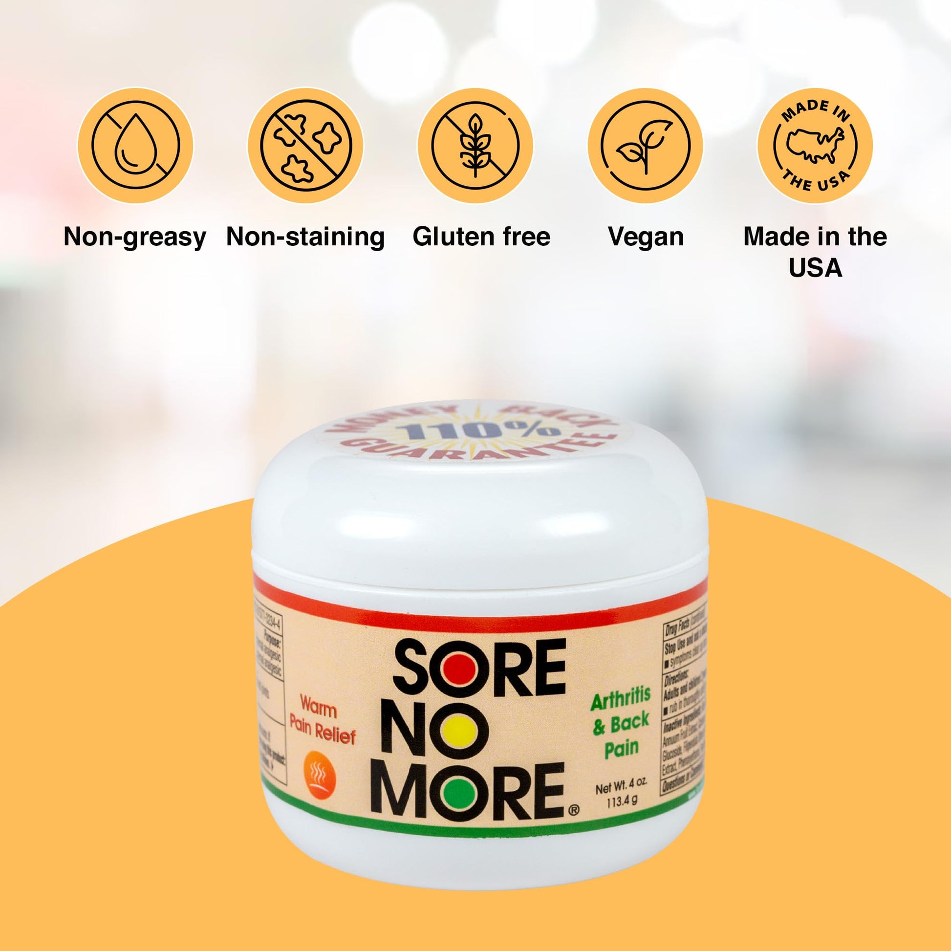 Sore No More Warm Arthritis Pain Relief Cream – Targeted Reliever for Back, Neck, Hands & Feet – Soothing & Fast-Acting Formula for Aches and Pains – Non-Greasy with Orange Aroma – 4 oz - dailyvitalstore