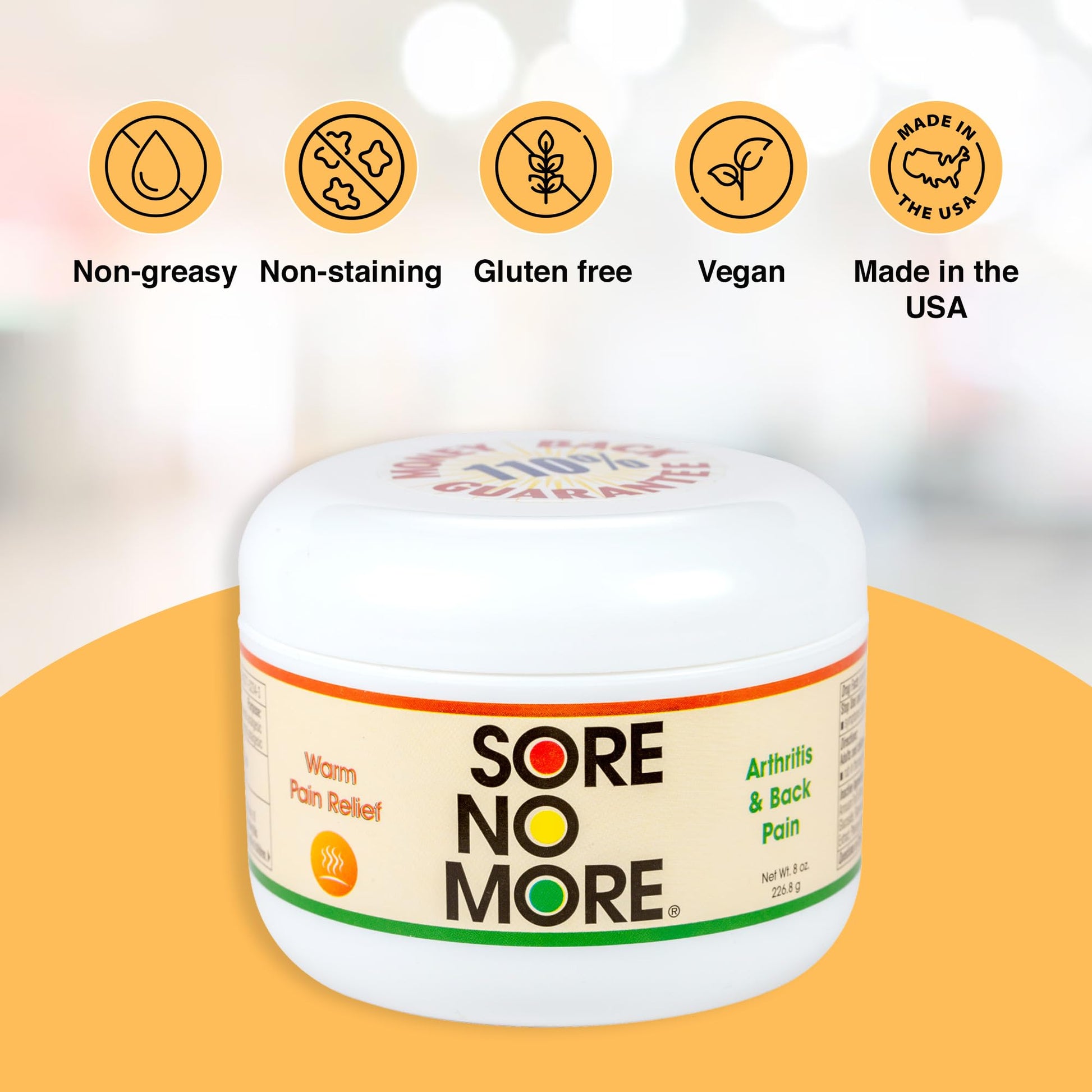 Sore No More Warm Arthritis Pain Relief Cream – Targeted Reliever for Back, Neck, Hands & Feet – Soothing & Fast-Acting Formula for Aches and Pains – Non-Greasy with Orange Aroma – 8 oz - dailyvitalstore