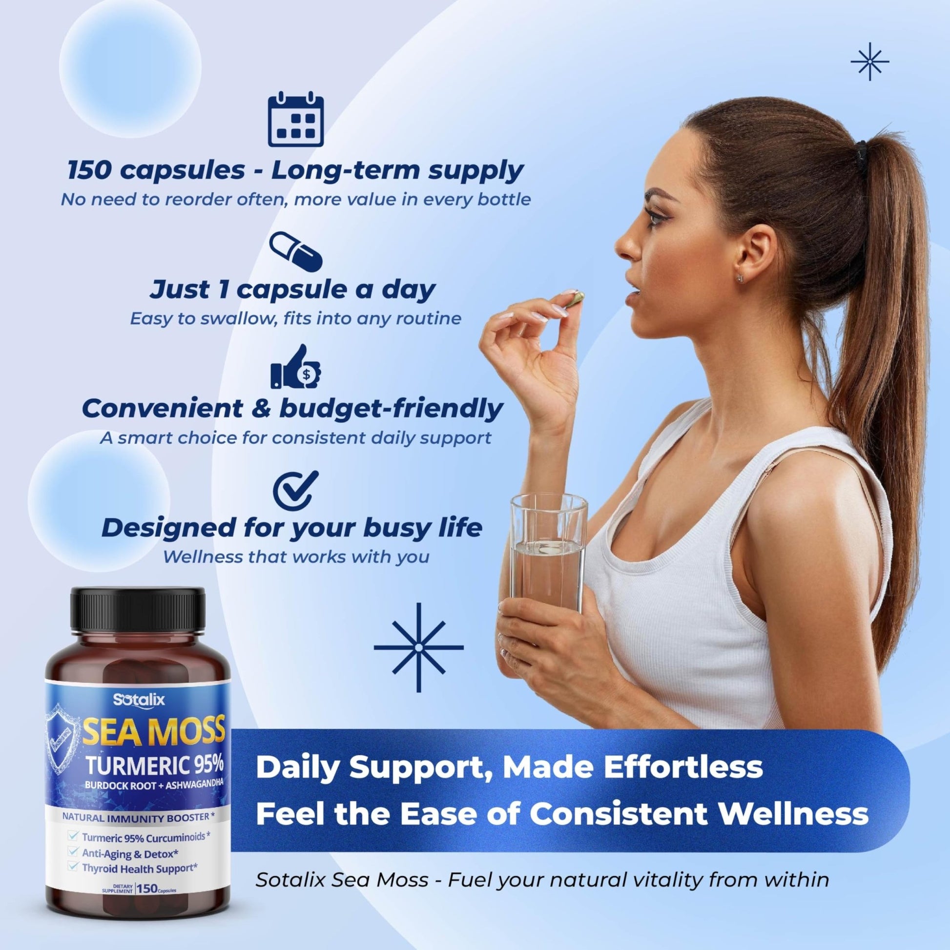 Sotalix Sea Moss Capsule with Ashwagandha, Burdock Root, Bladderwrack, Turmeric - Powerful Natural Immunity Booster (150 Count (Pack of 1)) - dailyvitalstore