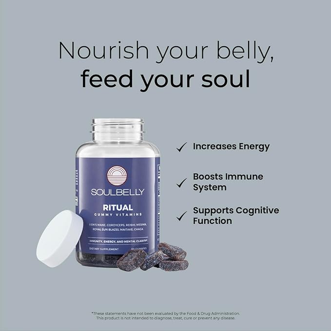 SOULBELLY Multi-Mushroom | Ritual Vitamin Gummies for Energy, Focus and Immune Balance | Vegan | Gluten-Free | Non-GMO | 60 Count - dailyvitalstore