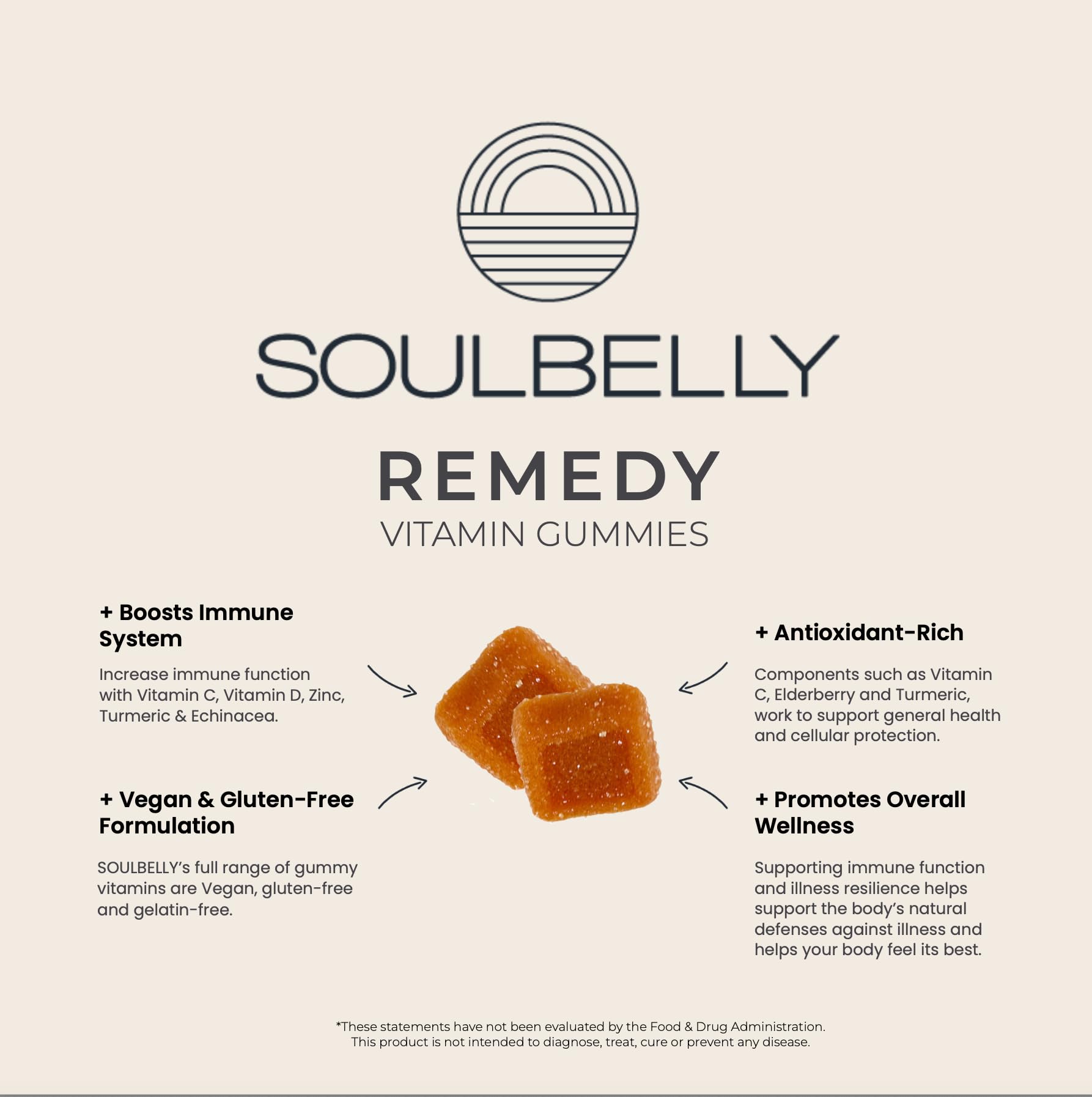 SOULBELLY Super Immunity | Remedy Vitamin Gummies for Immune Support | Vegan | Gluten-Free | Non-GMO | 60 Count - dailyvitalstore