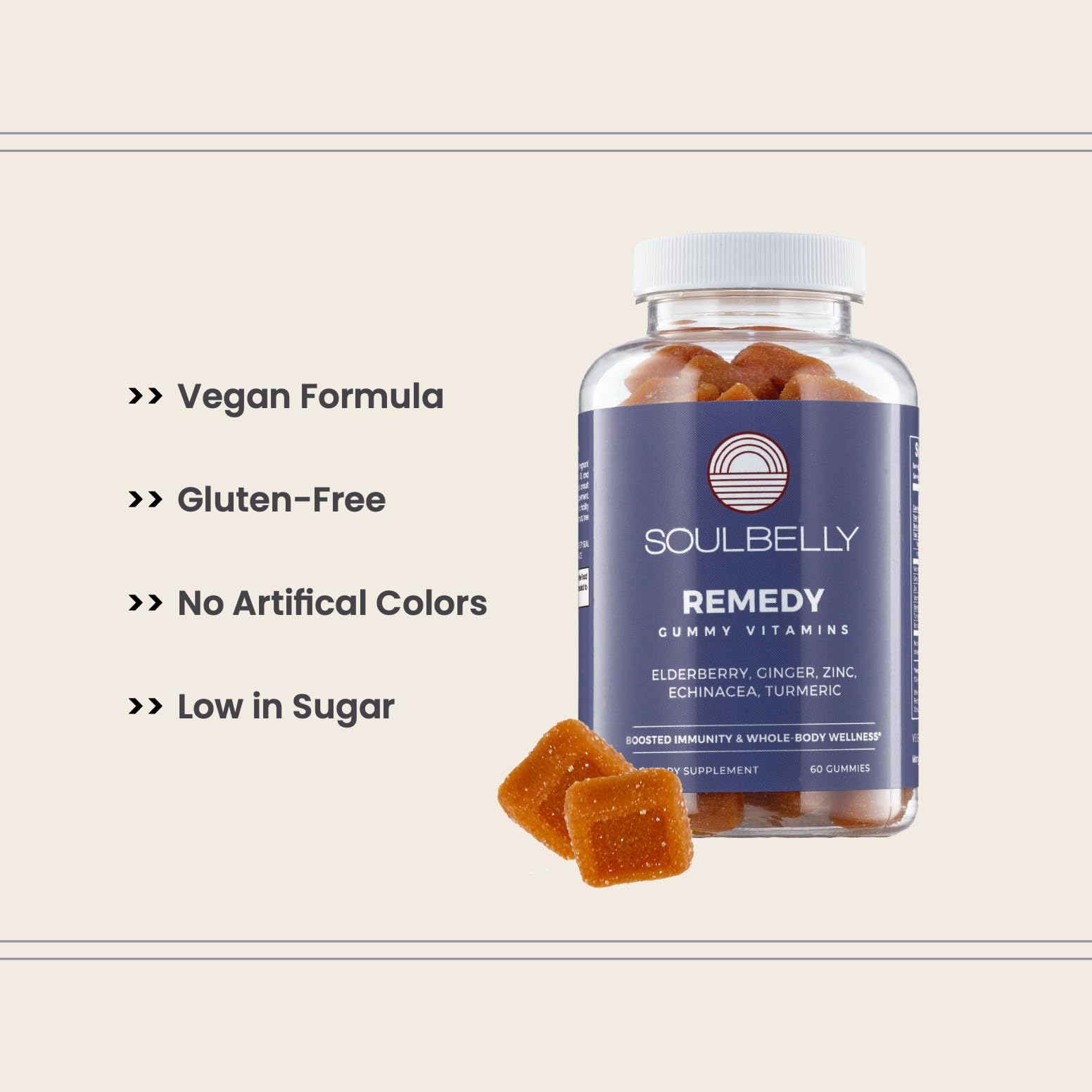 SOULBELLY Super Immunity | Remedy Vitamin Gummies for Immune Support | Vegan | Gluten-Free | Non-GMO | 60 Count - dailyvitalstore