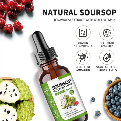 Soursop Bitters Liquid 2 Fl Oz, Soursop Graviola Leaf Extract Liquid Drop, Soursop Multivitamin Liquid Drops Organic for Cell Support, Immune System, Relax - dailyvitalstore