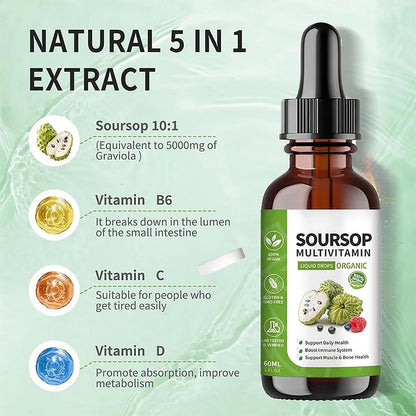 Soursop Bitters Liquid 2 Fl Oz, Soursop Graviola Leaf Extract Liquid Drop, Soursop Multivitamin Liquid Drops Organic for Cell Support, Immune System, Relax - dailyvitalstore