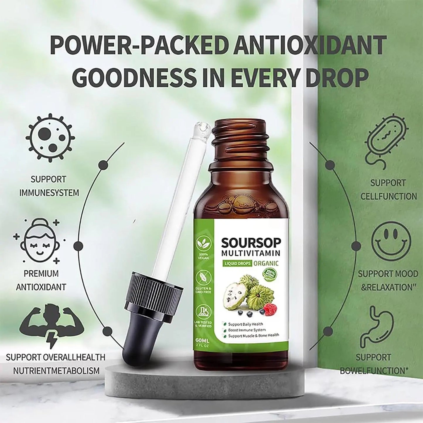 Soursop Bitters Liquid 2 Fl Oz, Soursop Graviola Leaf Extract Liquid Drop, Soursop Multivitamin Liquid Drops Organic for Cell Support, Immune System, Relax - dailyvitalstore