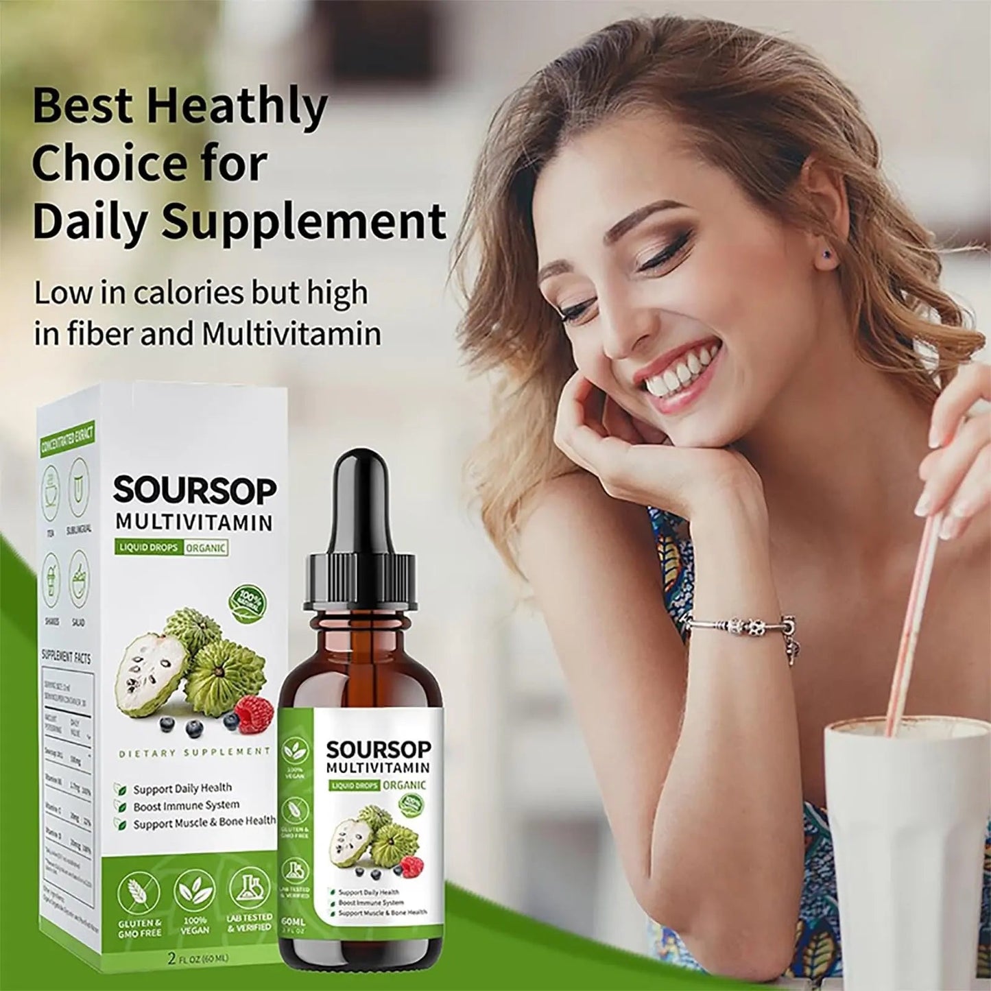 Soursop Bitters Liquid 2 Fl Oz, Soursop Graviola Leaf Extract Liquid Drop, Soursop Multivitamin Liquid Drops Organic for Cell Support, Immune System, Relax - dailyvitalstore