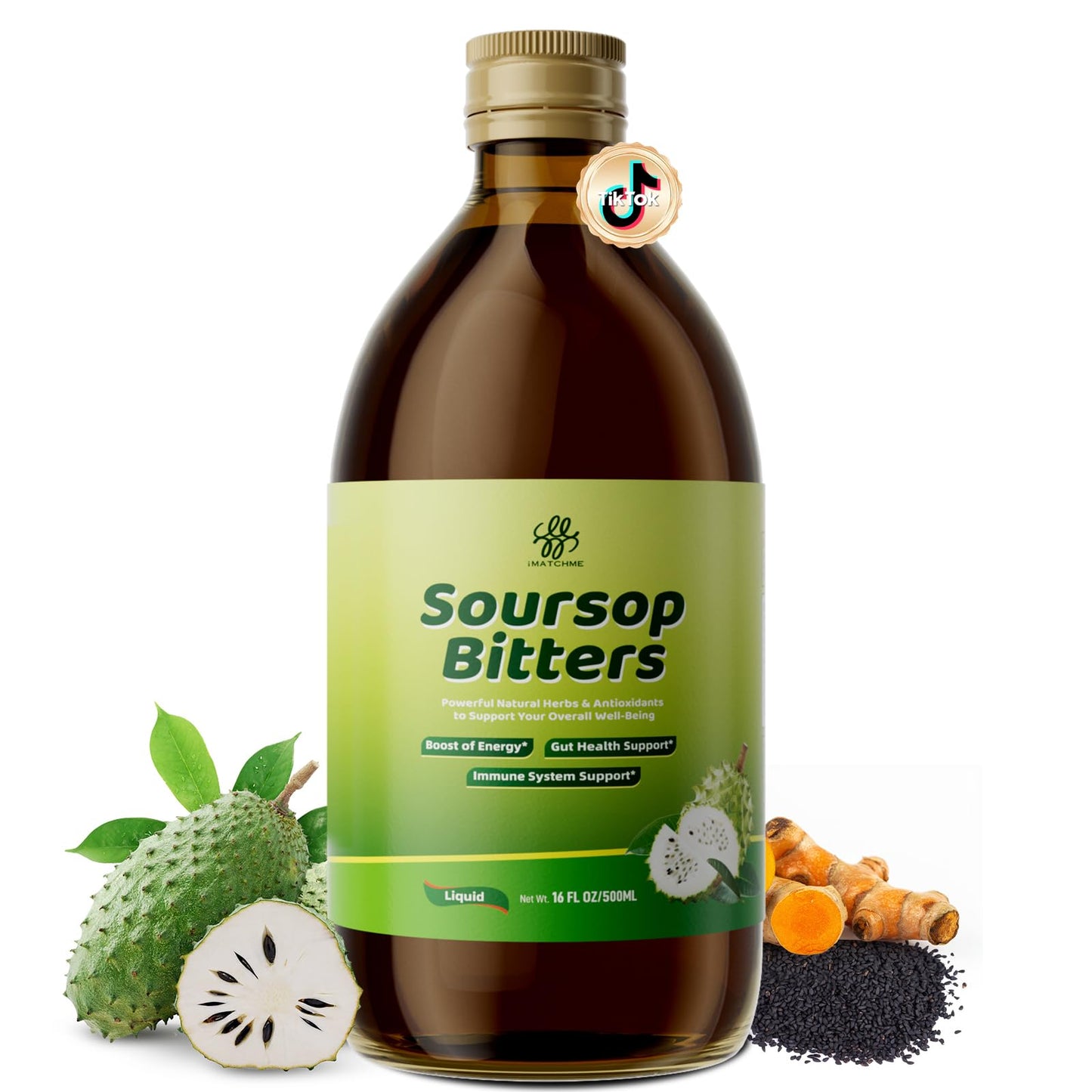 Soursop Bitters Liquid for Digestive Health,Gut Detox&Cleanse,Antioxidant,Immune Support,Skin Health-Pure 15 Herb Guanabana Tea with Black Seed,Moringa & Turmeric - dailyvitalstore