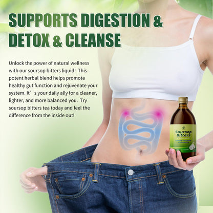 Soursop Bitters Liquid for Digestive Health,Gut Detox&Cleanse,Antioxidant,Immune Support,Skin Health-Pure 15 Herb Guanabana Tea with Black Seed,Moringa & Turmeric - dailyvitalstore
