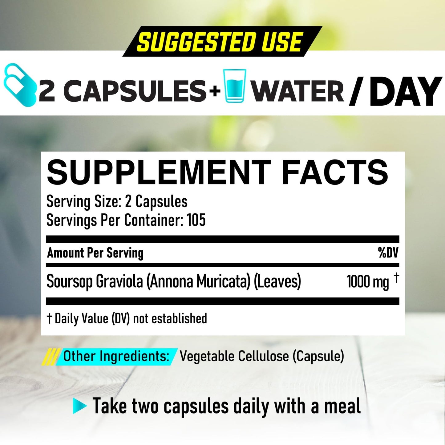Soursop Graviola Leaves Capsules - Soursop Fruit Advanced - 210 Counts for 105 Servings - dailyvitalstore