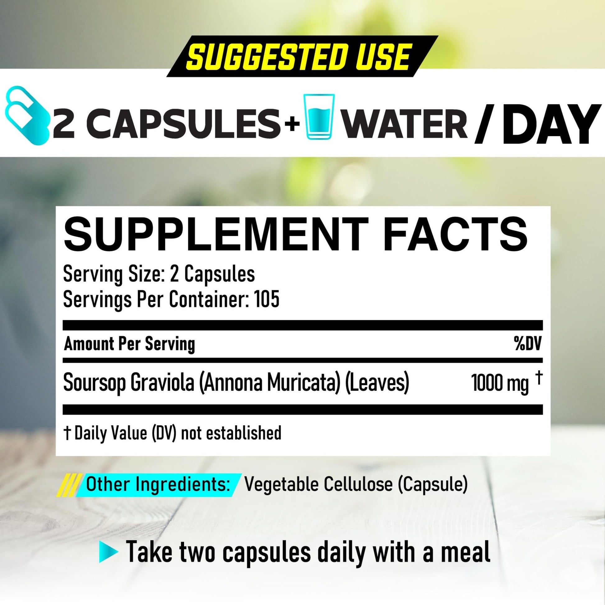Soursop Graviola Leaves Capsules - Soursop Fruit Advanced - 210 Counts for 105 Servings - dailyvitalstore