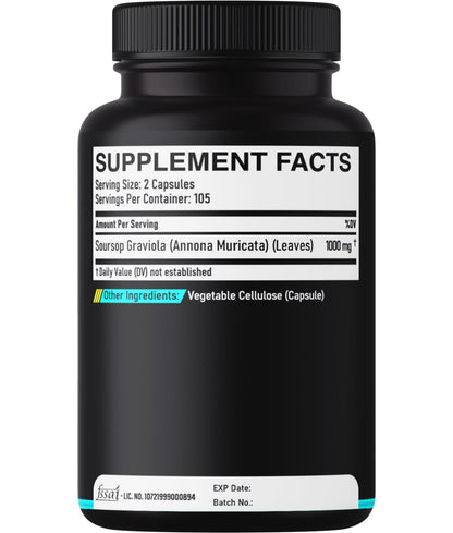 Soursop Graviola Leaves Capsules - Soursop Fruit Advanced - 210 Counts for 105 Servings - dailyvitalstore