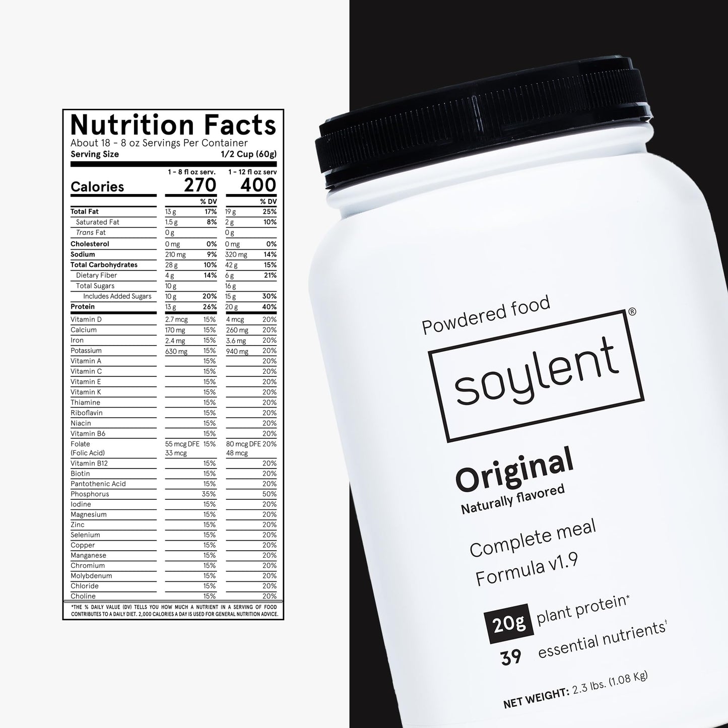 Soylent Complete Nutrition Gluten-Free Vegan Protein Meal Replacement Powder, Original, 36.8 Oz - dailyvitalstore