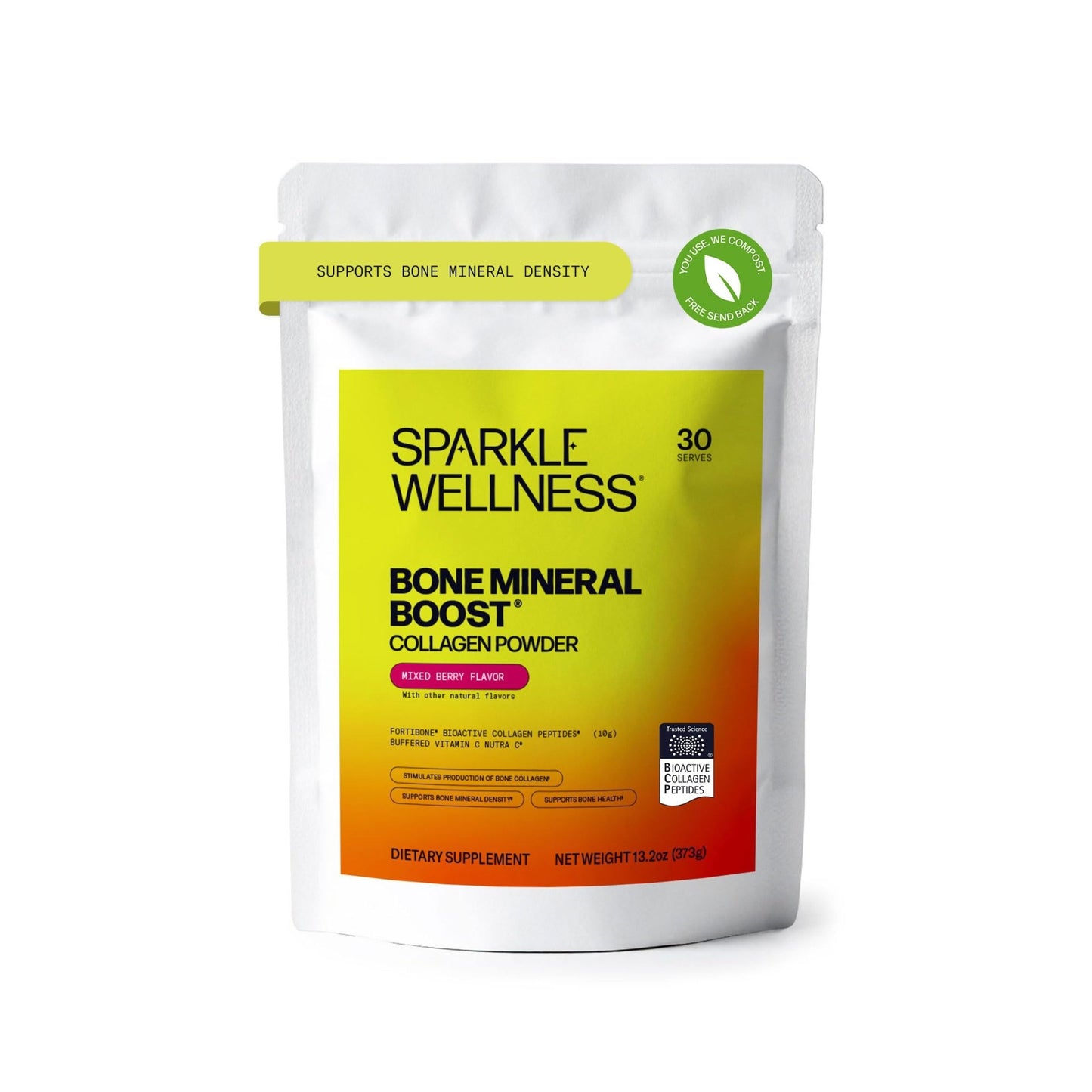 Sparkle Wellness FORTIBONE Bioactive Collagen Peptides | Collagen Powder Supplement with Nutra C Buffered Vitamin C for Bone Health | Bone Mineral Boost (Mixed Berry) [30 Serves] - dailyvitalstore