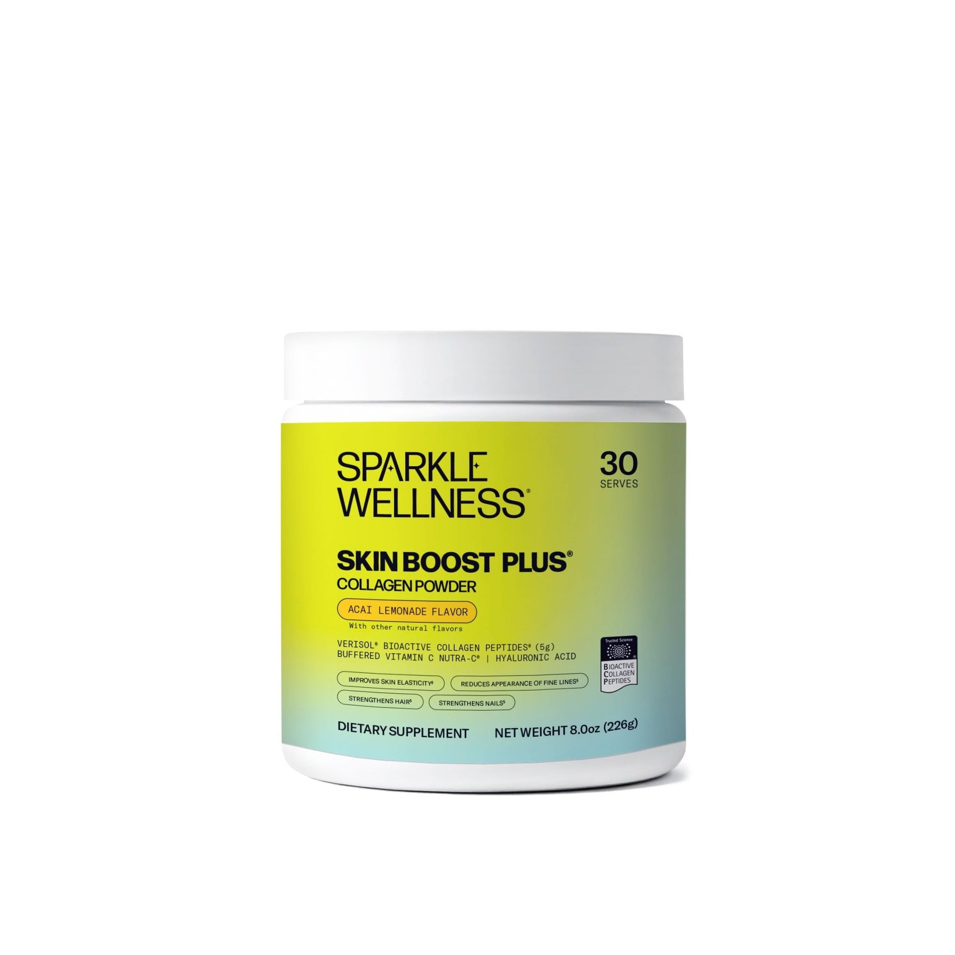 Sparkle Wellness VERISOL Bioactive Hydrolyzed Collagen Peptides | Collagen Powder with Vitamin C & Hyaluronic Acid for Hair, Skin, and Nail Health | Skin Boost Plus (Acai Lemonade) [30-Serves] - dailyvitalstore