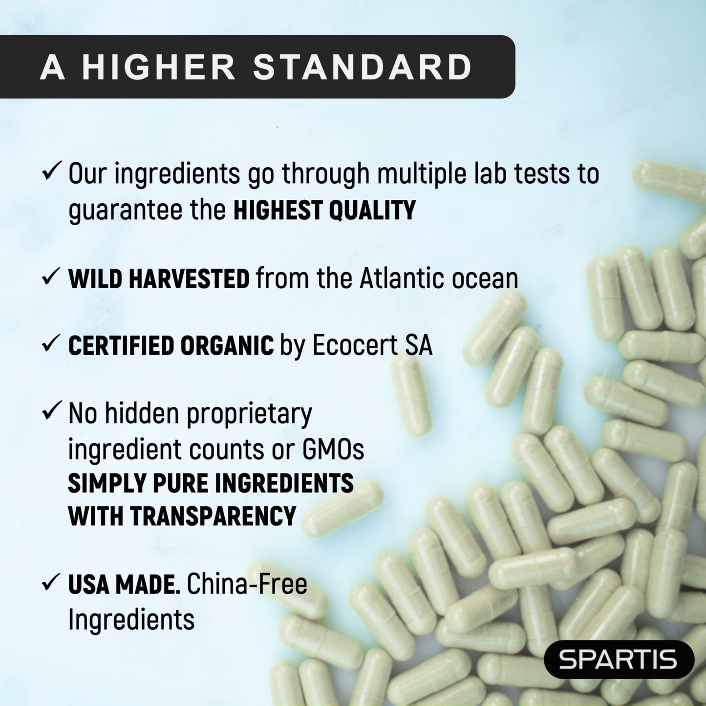 SPARTIS Certified Organic Sea Moss Capsules 2250mg Wildcrafted Irish Sea Moss Burdock Root Bladderwrack Supplement Raw Seamoss Pills & Powder (Pack of 1 at 180-Caps) - dailyvitalstore