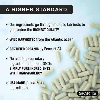 SPARTIS Certified Organic Sea Moss Capsules 2250mg Wildcrafted Irish Sea Moss Burdock Root Bladderwrack Supplement Raw Seamoss Pills & Powder (Pack of 1 at 180-Caps) - dailyvitalstore