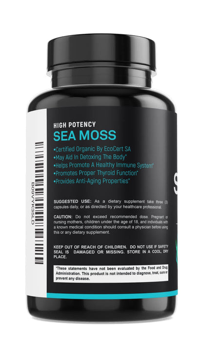 SPARTIS Certified Organic Sea Moss Capsules 2250mg Wildcrafted Irish Sea Moss Burdock Root Bladderwrack Supplement Raw Seamoss Pills & Powder (Pack of 1 at 180-Caps) - dailyvitalstore