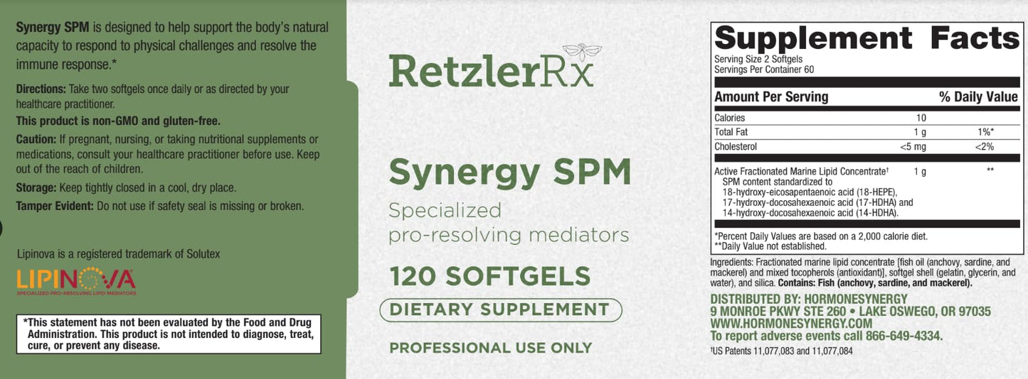 Specialized Pro Resolving Mediators - Synergy SPM by RetzlerRx® - SPM's for Joint Comfort, Tissue Health & Minor Discomfort Relief* - Non-GMO - Gluten Free - 120 Softgels - dailyvitalstore