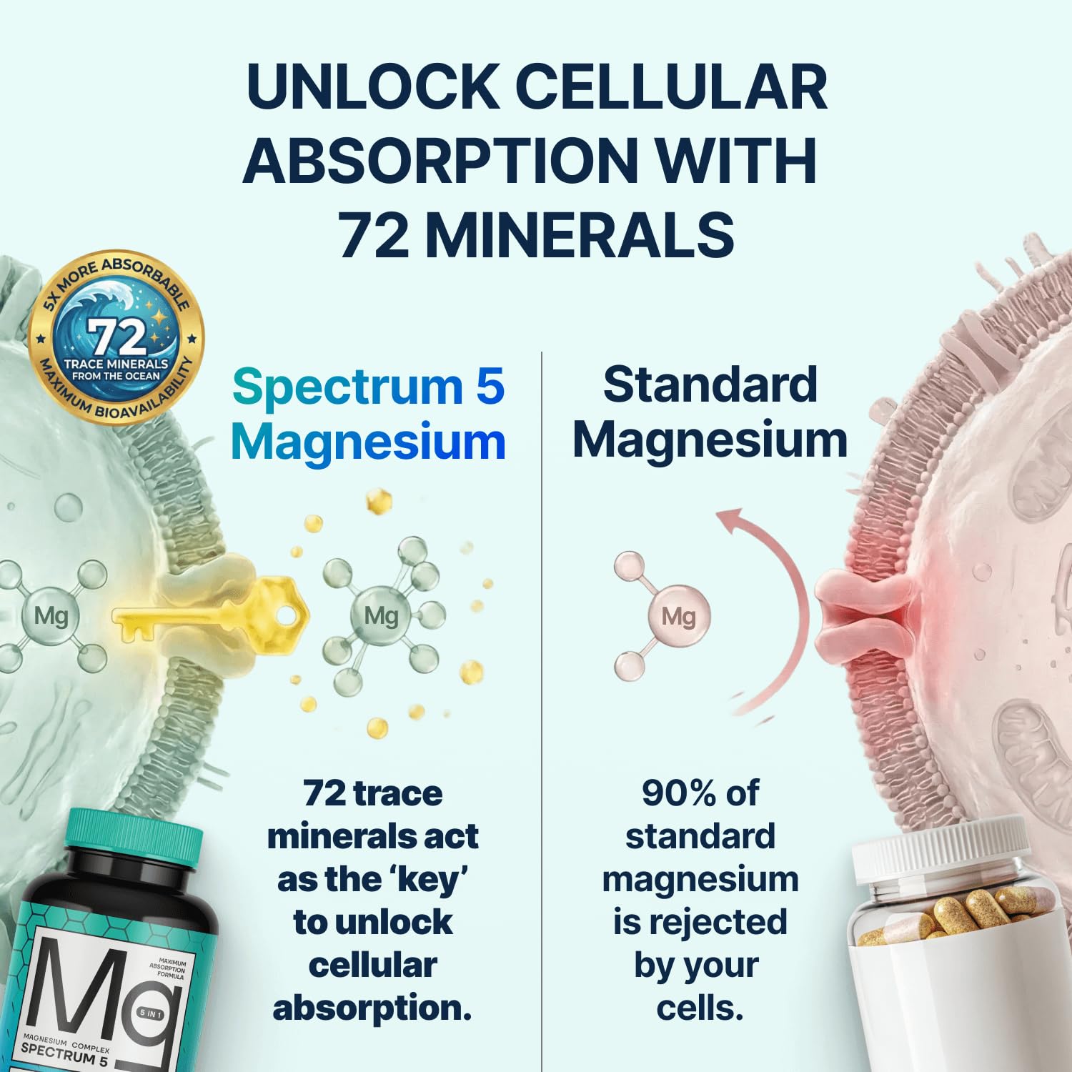 Spectrum 5 Magnesium Complex for Women & Men | Patented Aqua-Ionic® 5X Absorption Technology | 500mg Glycinate, Citrate, Malate + 72 Trace Minerals | Deep Sleep, Leg Cramp Relief & Calm | Non-Laxative - dailyvitalstore
