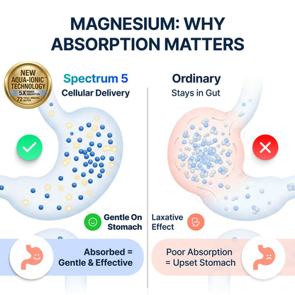Spectrum 5 Magnesium Complex for Women & Men | Patented Aqua-Ionic® 5X Absorption Technology | 500mg Glycinate, Citrate, Malate + 72 Trace Minerals | Deep Sleep, Leg Cramp Relief & Calm | Non-Laxative - dailyvitalstore