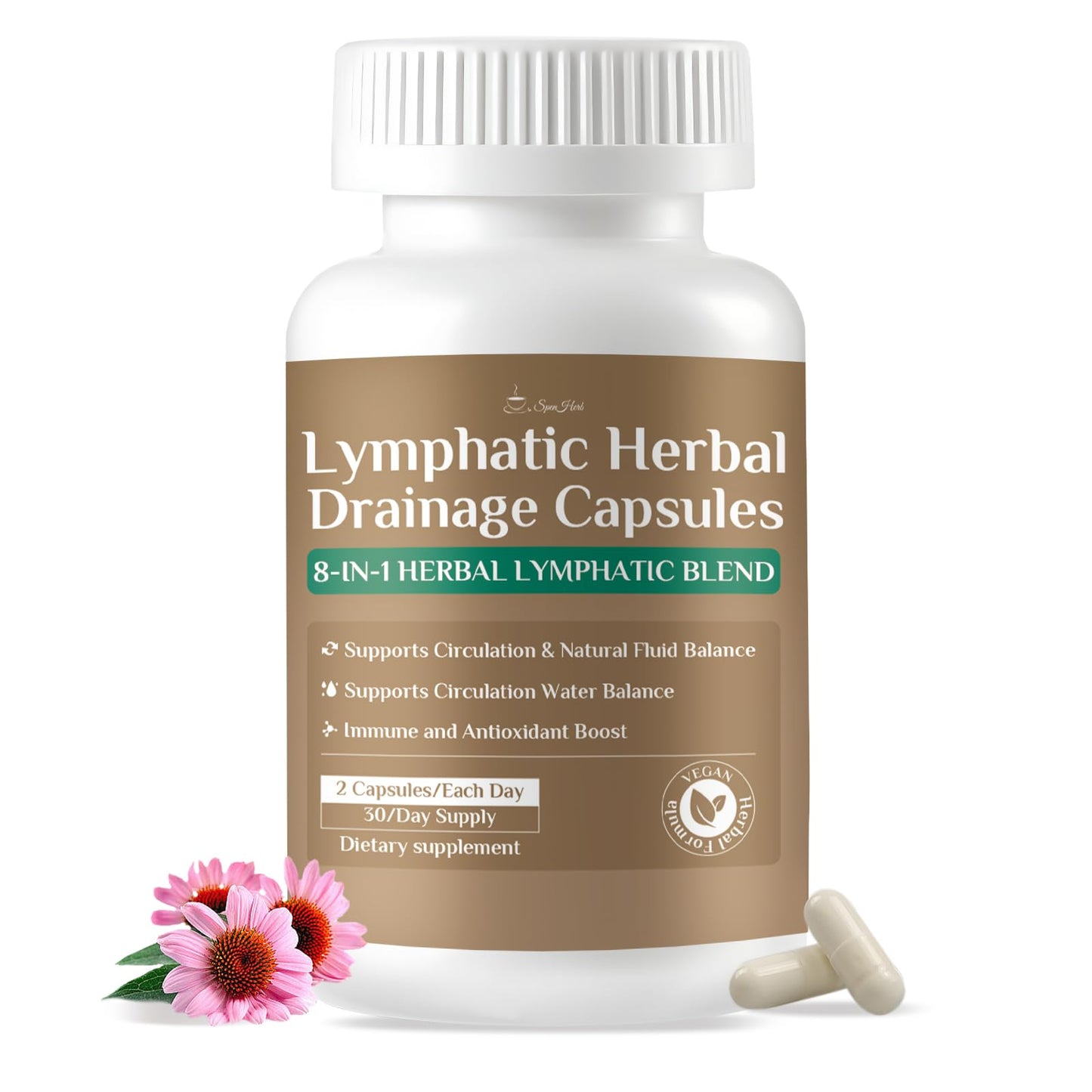 SpenHerb Lymphatic Drainage Capsules Supplements, 8-in-1 Herbal Lymphatic Blend Support Circulation and Natural Fluid Balance, Non-GMO Pure,60 Capsules/1 Pack - dailyvitalstore