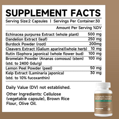 SpenHerb Lymphatic Drainage Capsules Supplements, 8-in-1 Herbal Lymphatic Blend Support Circulation and Natural Fluid Balance, Non-GMO Pure,60 Capsules/1 Pack - dailyvitalstore