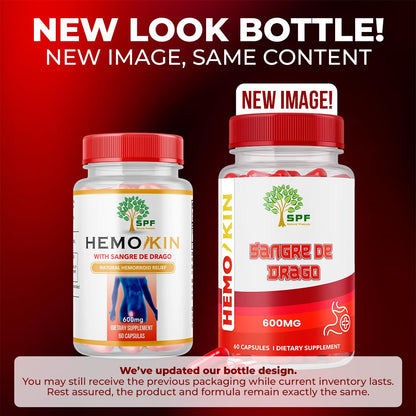 SPF Natural Products HEMOKIN with Sangre de Drago – Hemorrhoid and Fissure Relief Supplement, Helps with Itching, Swelling, Pain Relief (60 Caps) (1) - dailyvitalstore