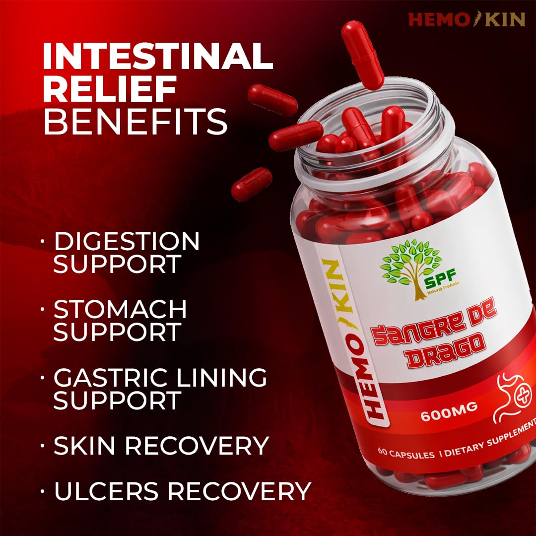 SPF Natural Products HEMOKIN with Sangre de Drago – Hemorrhoid and Fissure Relief Supplement, Helps with Itching, Swelling, Pain Relief (60 Caps) (1) - dailyvitalstore