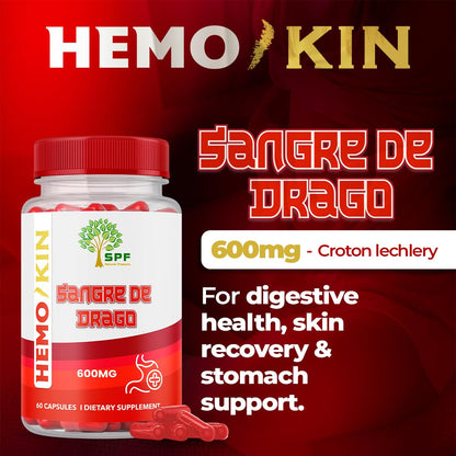 SPF Natural Products HEMOKIN with Sangre de Drago – Hemorrhoid and Fissure Relief Supplement, Helps with Itching, Swelling, Pain Relief (60 Caps) (1) - dailyvitalstore