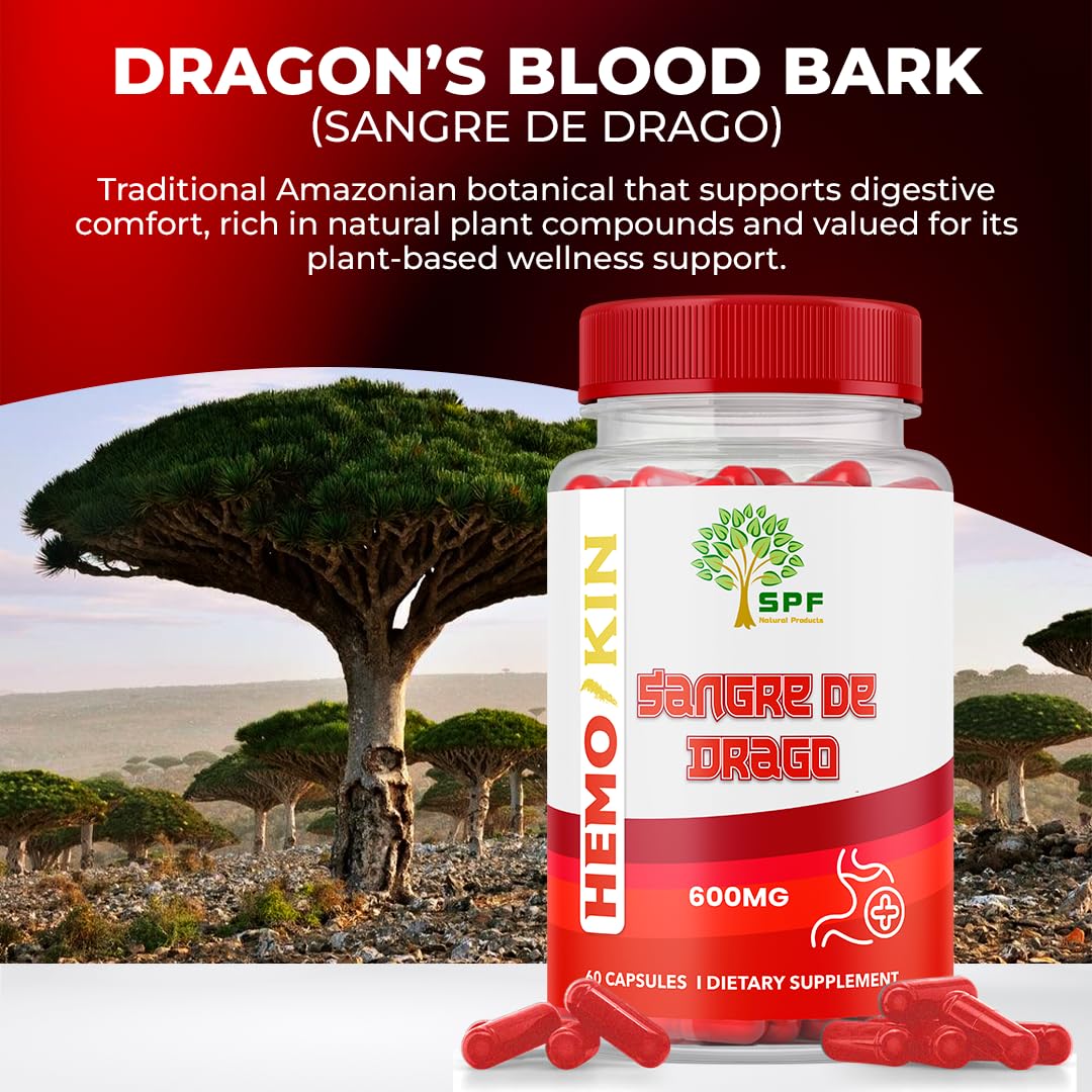 SPF Natural Products HEMOKIN with Sangre de Drago – Hemorrhoid and Fissure Relief Supplement, Helps with Itching, Swelling, Pain Relief (60 Caps) (1) - dailyvitalstore