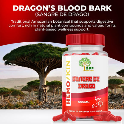 SPF Natural Products HEMOKIN with Sangre de Drago – Hemorrhoid and Fissure Relief Supplement, Helps with Itching, Swelling, Pain Relief (60 Caps) (1) - dailyvitalstore