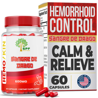 SPF Natural Products HEMOKIN with Sangre de Drago – Hemorrhoid and Fissure Relief Supplement, Helps with Itching, Swelling, Pain Relief (60 Caps) (1) - dailyvitalstore