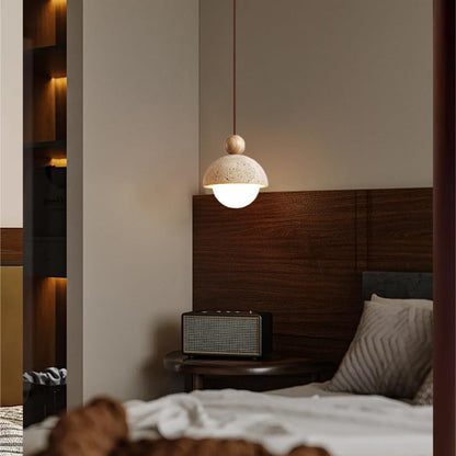Spherical Wabi Sabi Pendant Light Natural Stone Retro Japanese Style Yellow Travertine Pendant Lighting Vintage Mini Wood Nordic Hanging Light for Kitchen Island Dining Room Bedroom Hallway Bedside - dailyvitalstore