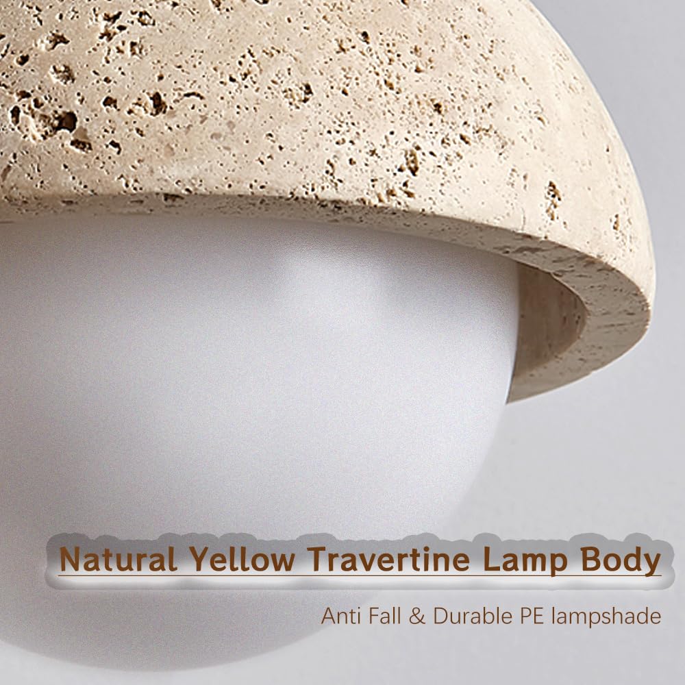 Spherical Wabi Sabi Pendant Light Natural Stone Retro Japanese Style Yellow Travertine Pendant Lighting Vintage Mini Wood Nordic Hanging Light for Kitchen Island Dining Room Bedroom Hallway Bedside - dailyvitalstore